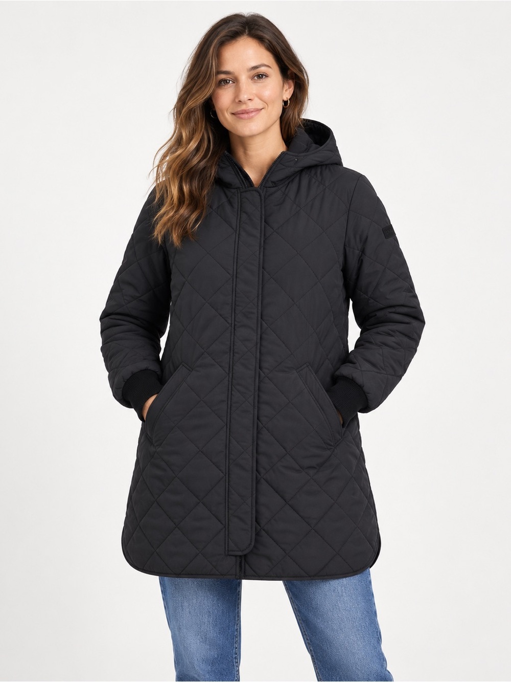 NWOT DKNY Black Quilted Hooded Puffer Coat
